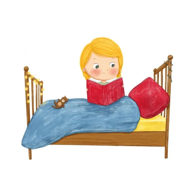 Mädchen liest vor dem Einschlafen in seinem Bett