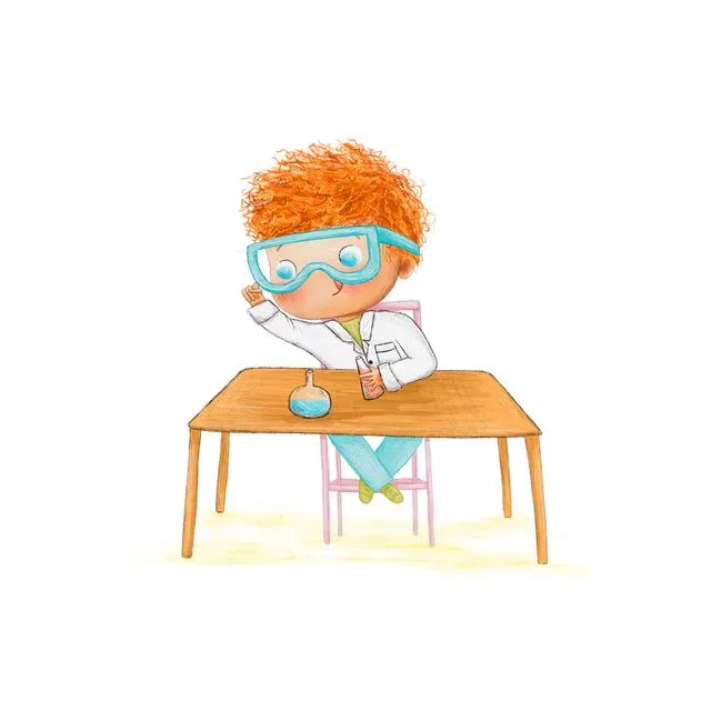 David mit Schutzbrille an seinem Labortisch