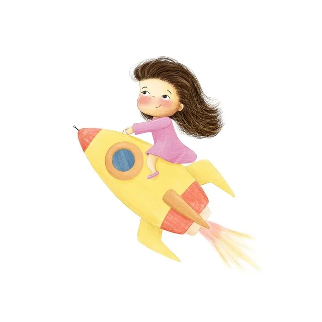 Wilma fliegt auf ihrer Rakete